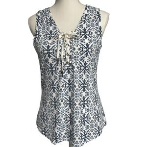 White House Black Market Lace Front Denim Blues Sleeveless Tank Women's XS